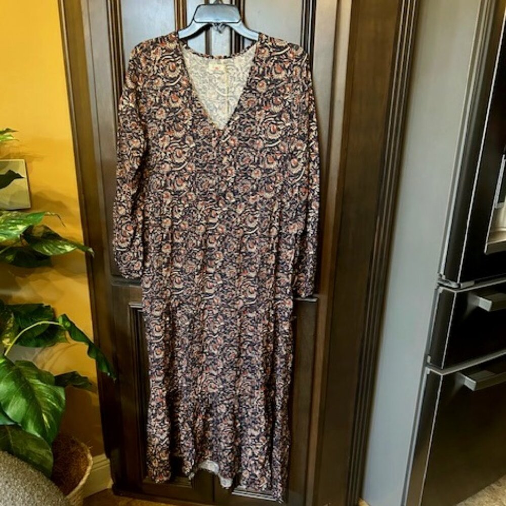 Faherty Isabella Floral Print V-Neck Long Sleeve Front Buttoned Tiered Dress
